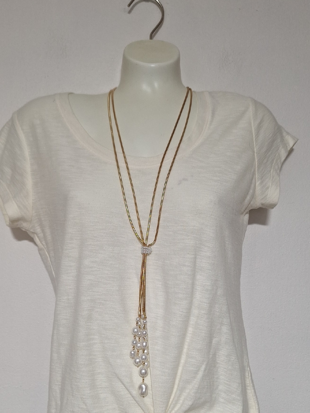 Ophelia Roe Gold and Pearl Double Chain Cluster Necklace